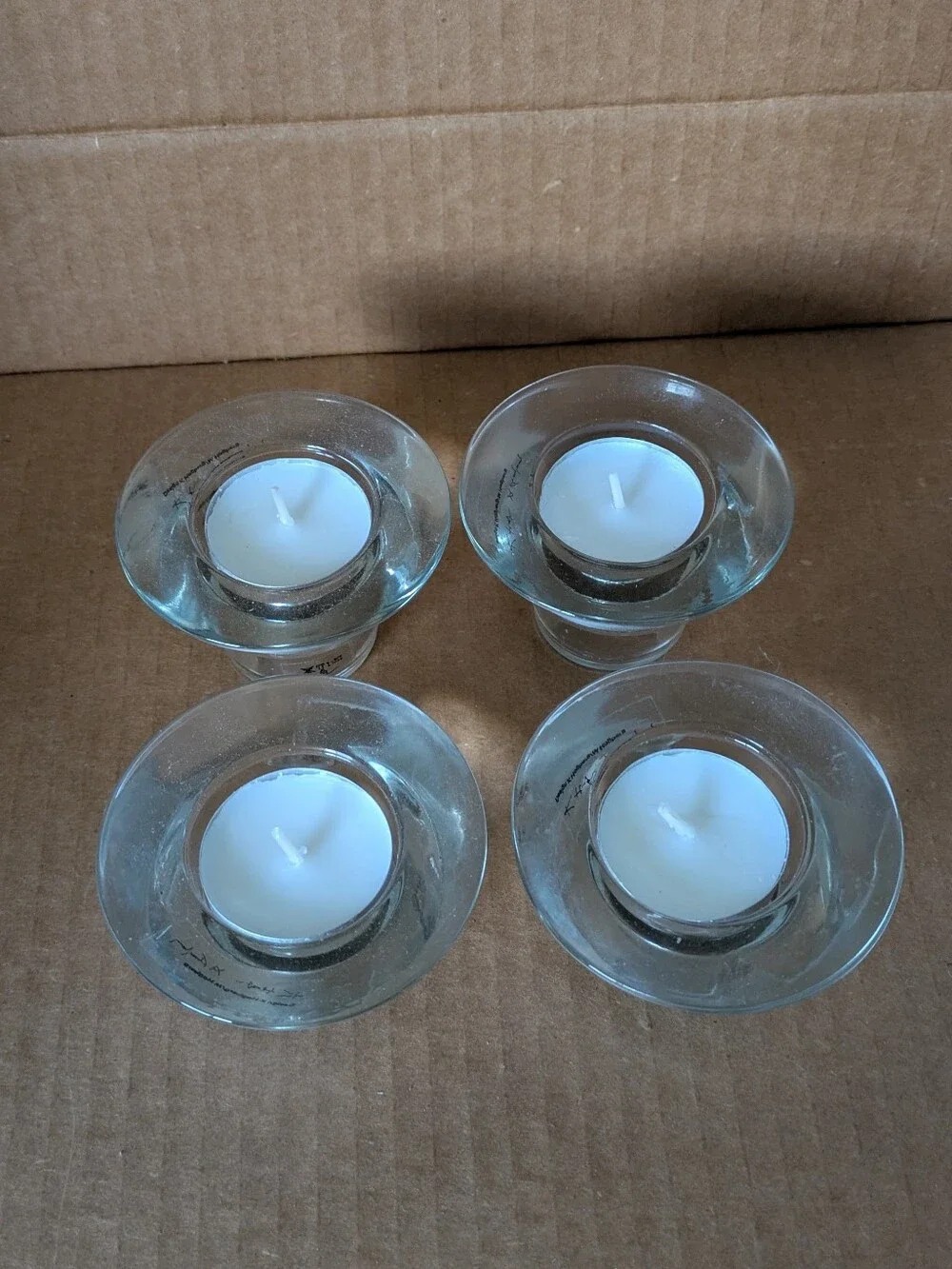 Candle Clear Glass Tealight Candle Holders Set of 4 Includes Candles